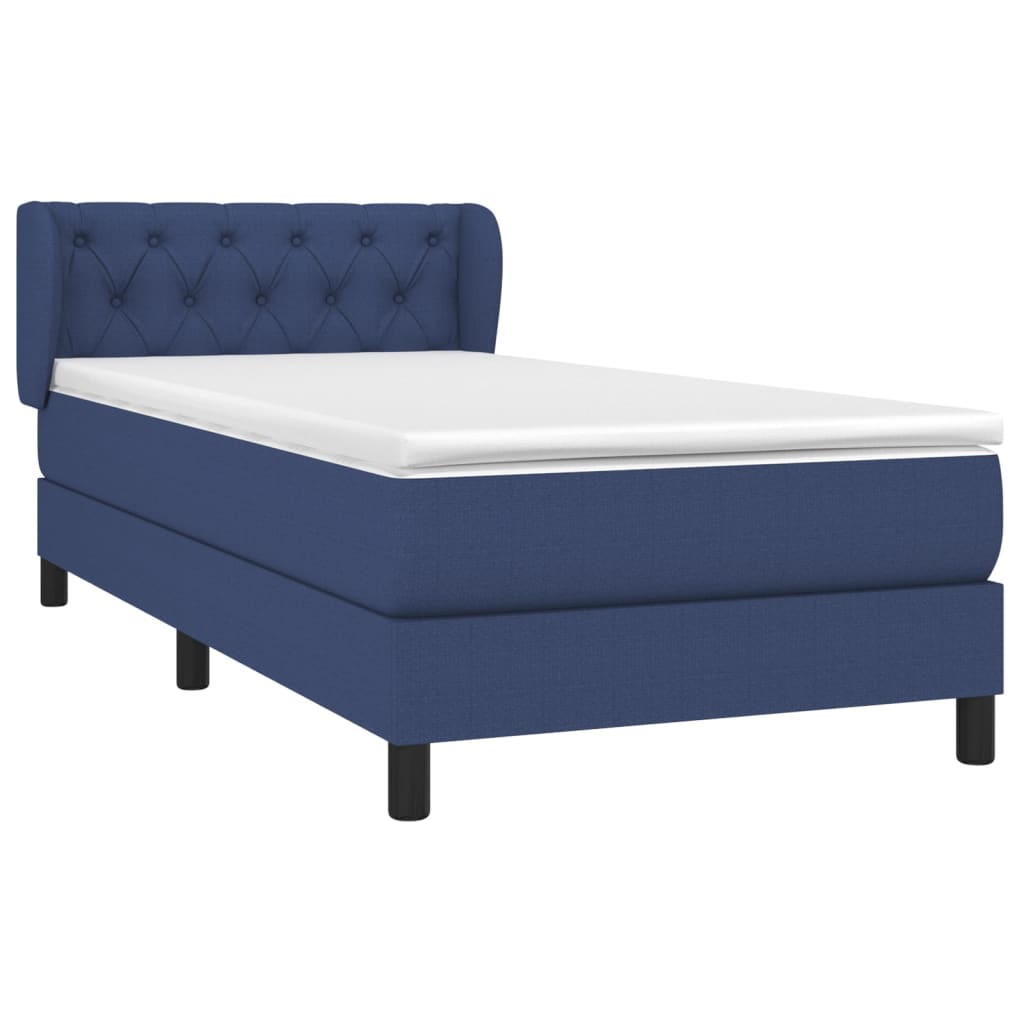 Κρεβάτι Boxspring με Στρώμα Μπλε 80x200 εκ. Υφασμάτινο