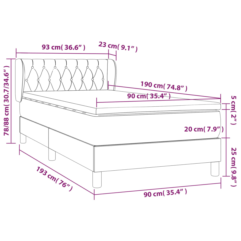 Κρεβάτι Boxspring με Στρώμα Taupe 90x190 εκ.Υφασμάτινο