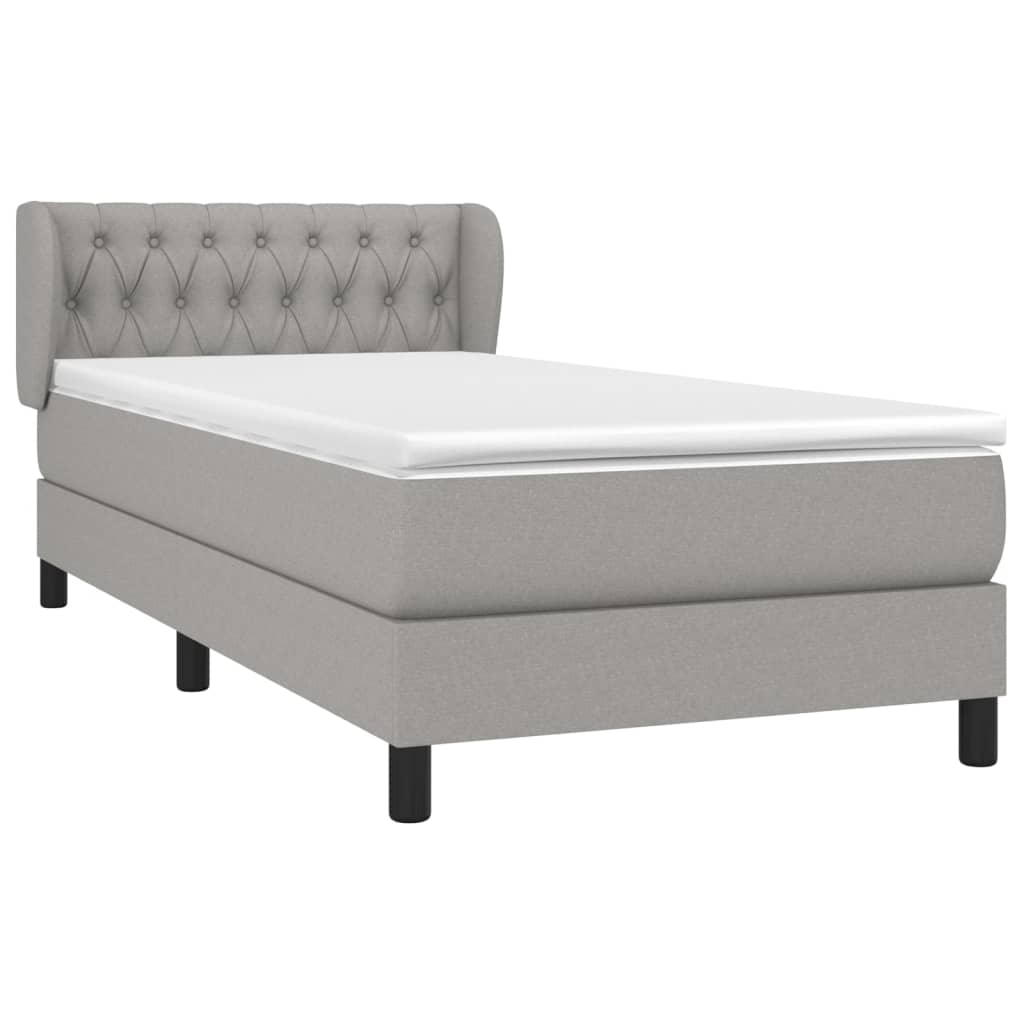 Κρεβάτι Boxspring με Στρώμα Ανοιχτό Γκρι 90x200 εκ. Υφασμάτινο