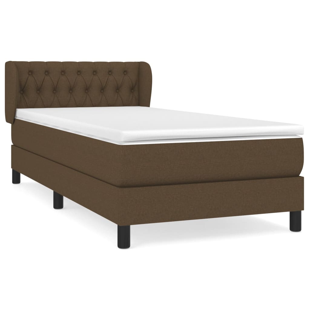 Κρεβάτι Boxspring με Στρώμα Σκούρο Καφέ 90x200 εκ. Υφασμάτινο - Pakobazaar