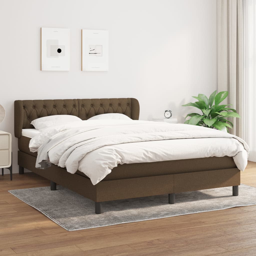 Κρεβάτι Boxspring με Στρώμα Σκούρο Καφέ 140x190 εκ. Υφασμάτινο - Pakobazaar