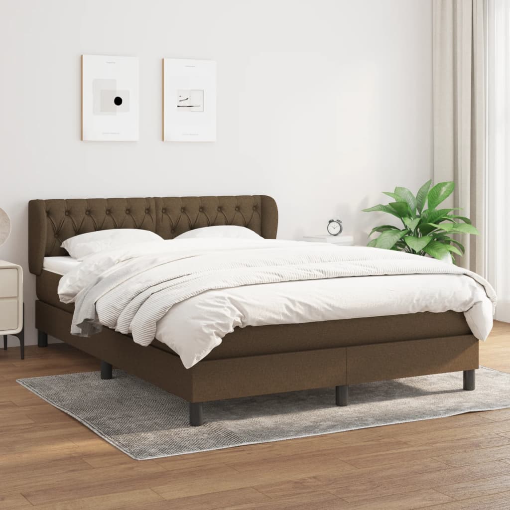 Κρεβάτι Boxspring με Στρώμα Σκούρο Καφέ 140x200 εκ Υφασμάτινο - Pakobazaar