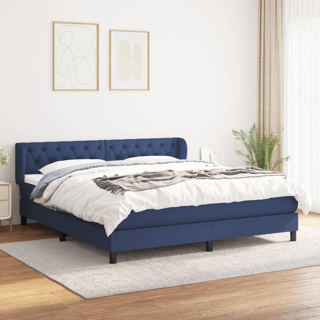 Κρεβάτι Boxspring με Στρώμα Μπλε 160x200 εκ. Υφασμάτινο