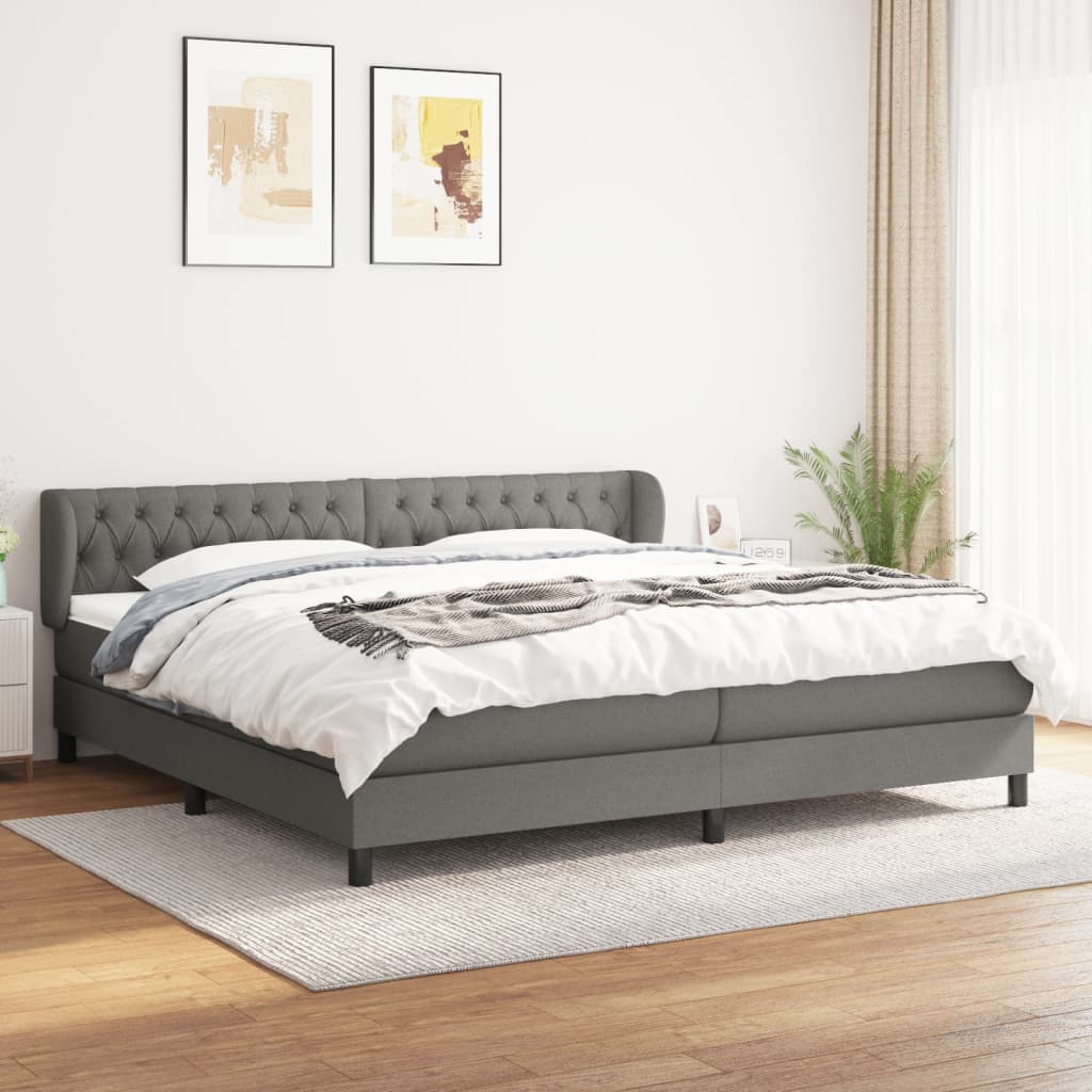 Κρεβάτι Boxspring με Στρώμα Σκούρο Γκρι 200x200 εκ. Υφασμάτινο - Pakobazaar