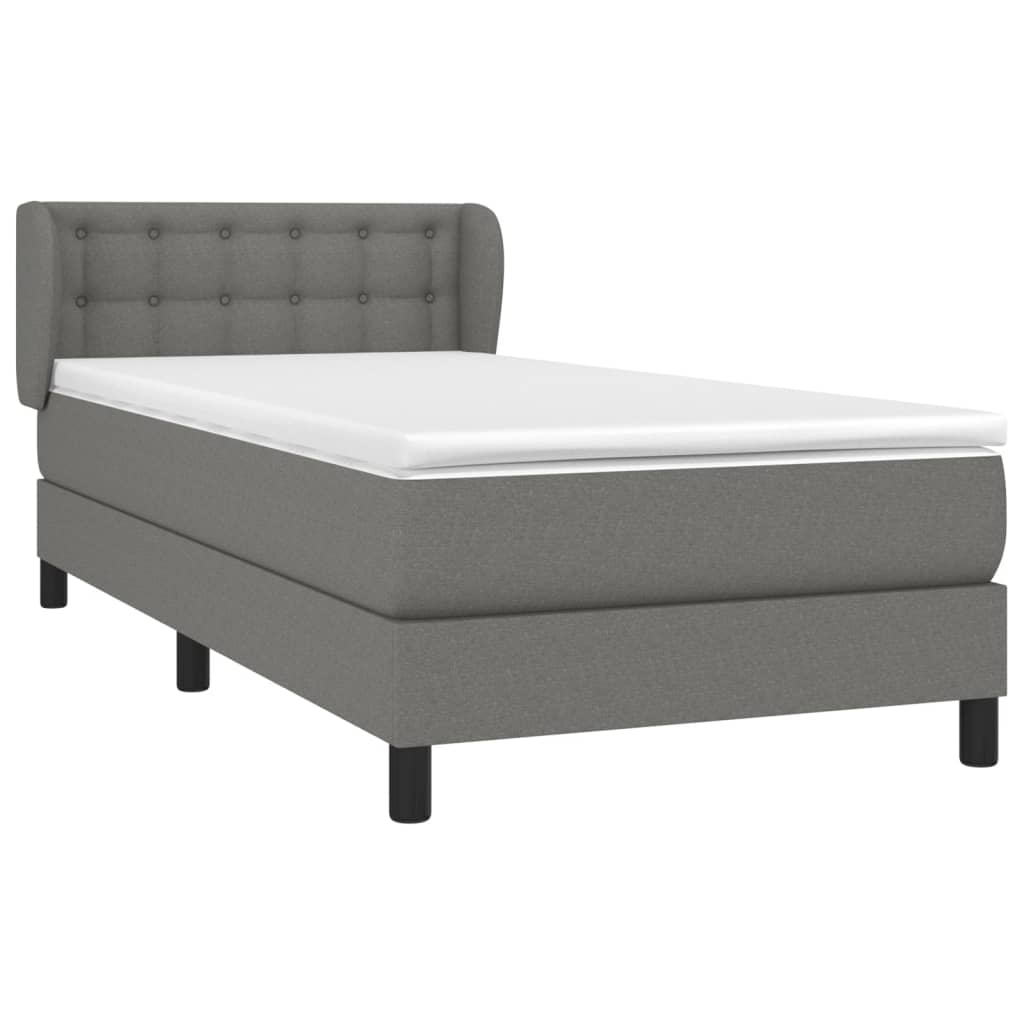 Κρεβάτι Boxspring με Στρώμα Σκούρο Γκρι 90x200 εκ. Υφασμάτινο - Pakobazaar