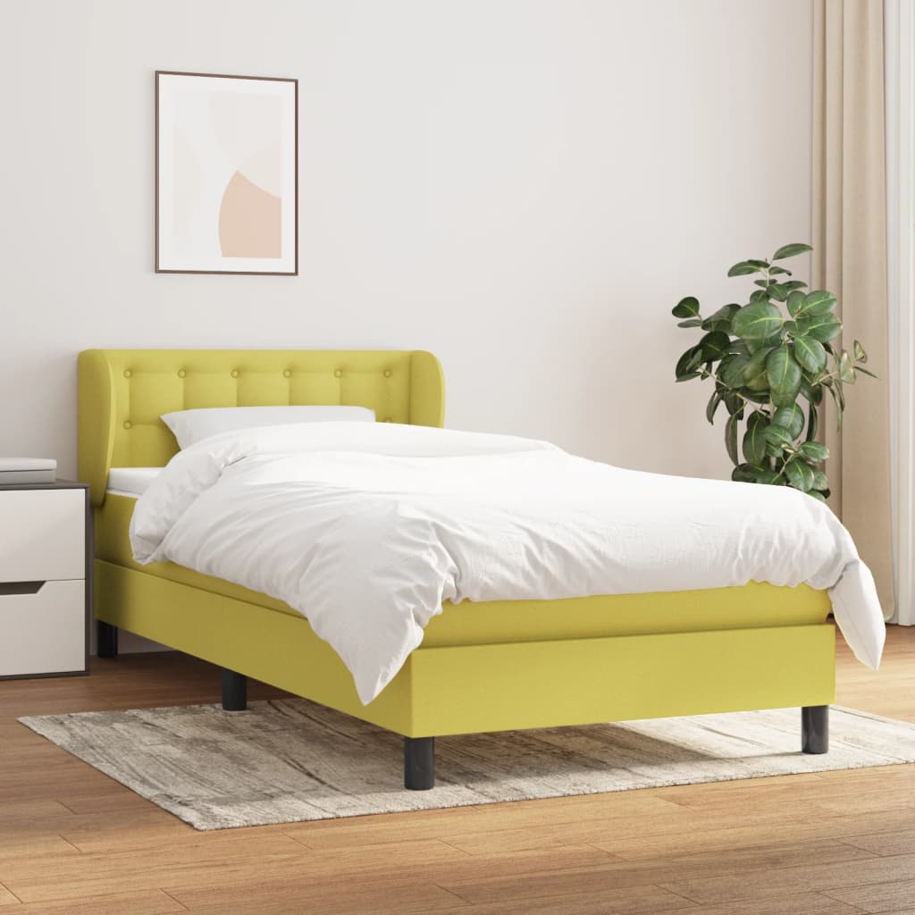 Κρεβάτι Boxspring με Στρώμα Πράσινο 90x200 εκ. Υφασμάτινο