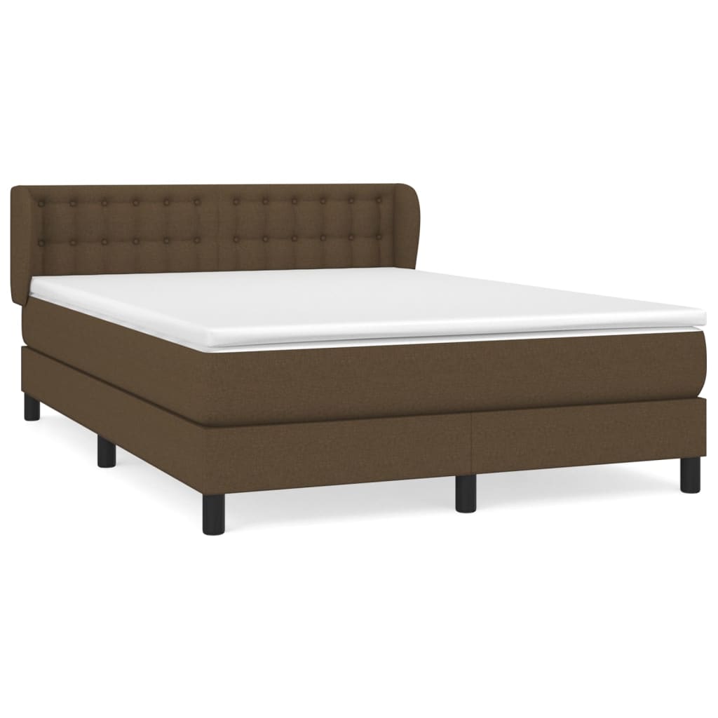 Κρεβάτι Boxspring με Στρώμα Σκούρο Καφέ 140x190 εκ. Υφασμάτινο - Pakobazaar