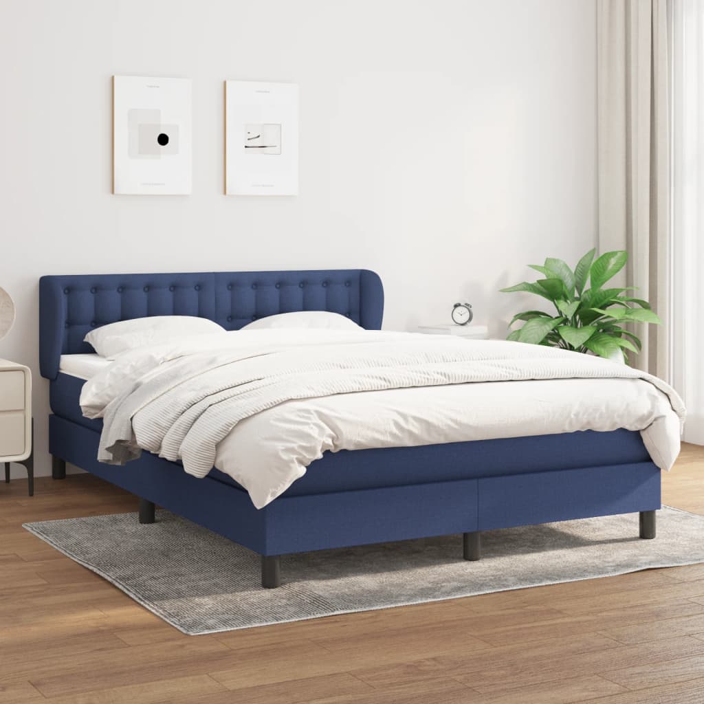 Κρεβάτι Boxspring με Στρώμα Μπλε 140x200 εκ. Υφασμάτινο - Pakobazaar