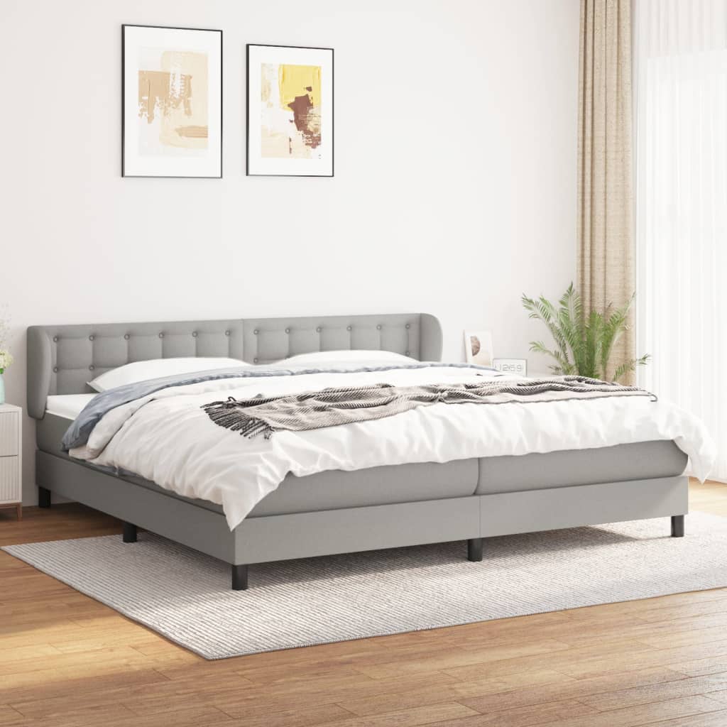 Κρεβάτι Boxspring με Στρώμα Ανοιχτό Γκρι 200x200 εκ. Υφασμάτινο - Pakobazaar