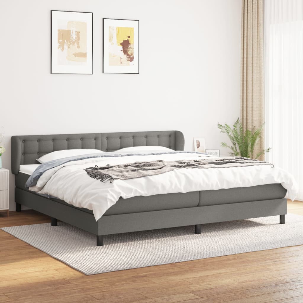 Κρεβάτι Boxspring με Στρώμα Σκούρο Γκρι 200x200 εκ. Υφασμάτινο - Pakobazaar