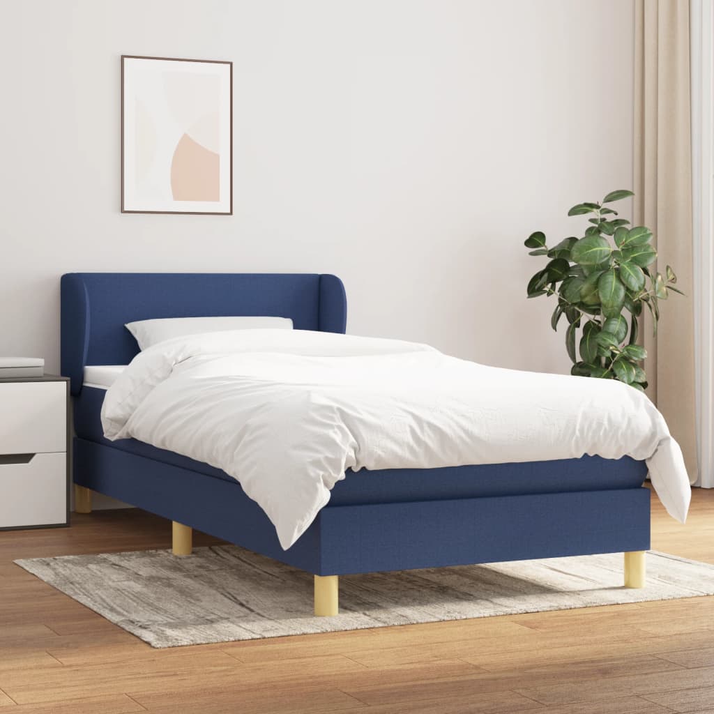 Κρεβάτι Boxspring με Στρώμα Μπλε 80x200 εκ. Υφασμάτινο