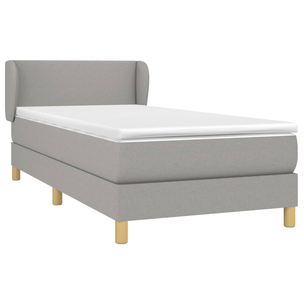 Κρεβάτι Boxspring με Στρώμα Ανοιχτό Γκρι 90x190 εκ. Υφασμάτινο