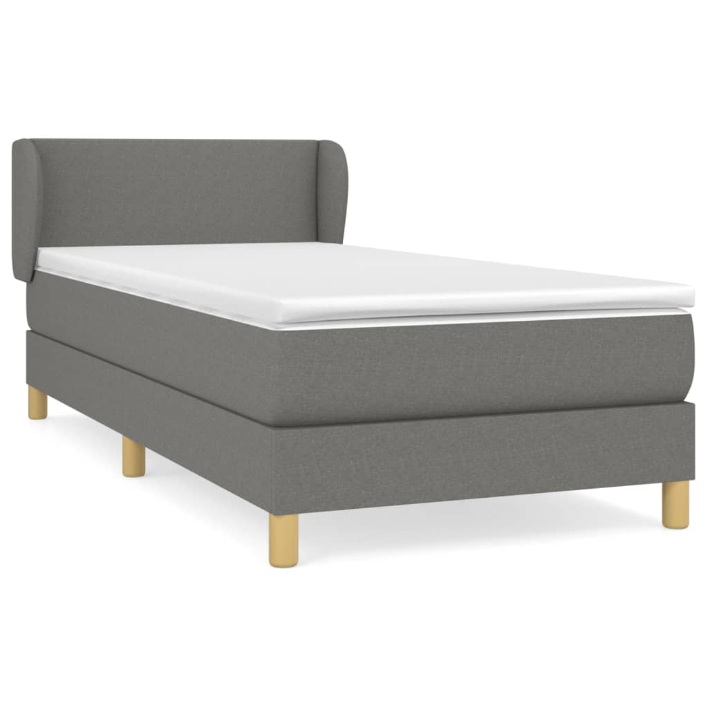 Κρεβάτι Boxspring με Στρώμα Σκούρο Γκρι 90x190 εκ. Υφασμάτινο