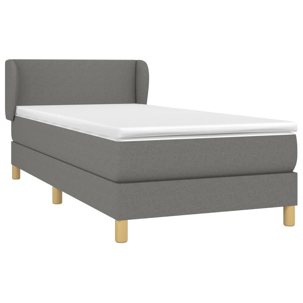 Κρεβάτι Boxspring με Στρώμα Σκούρο Γκρι 90x190 εκ. Υφασμάτινο