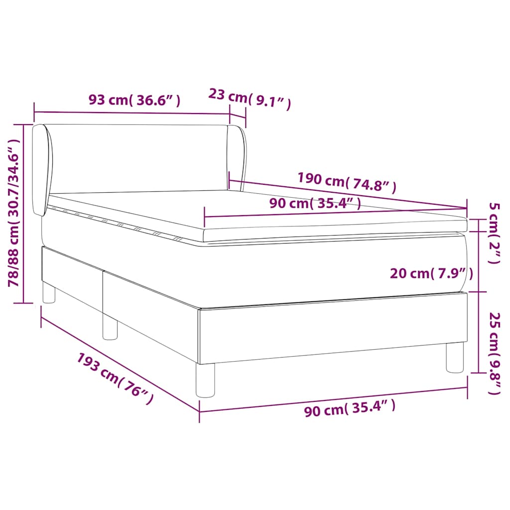 Κρεβάτι Boxspring με Στρώμα Πράσινο 90x190 εκ.Υφασμάτινο