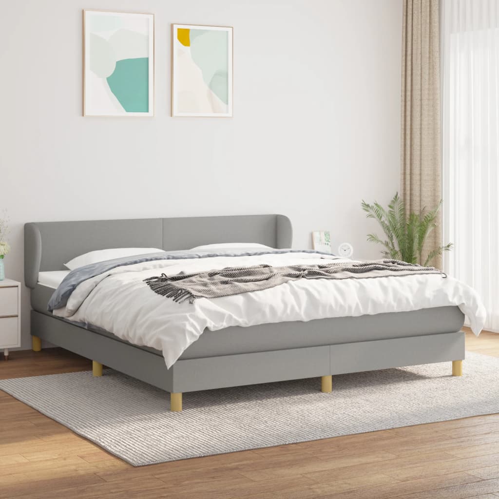 Κρεβάτι Boxspring με Στρώμα Ανοιχτό Γκρι 180x200 εκ. Υφασμάτινο - Pakobazaar