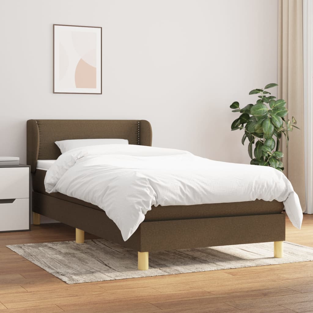 Κρεβάτι Boxspring με Στρώμα Σκούρο Καφέ 80x200 εκ. Υφασμάτινο - Pakobazaar
