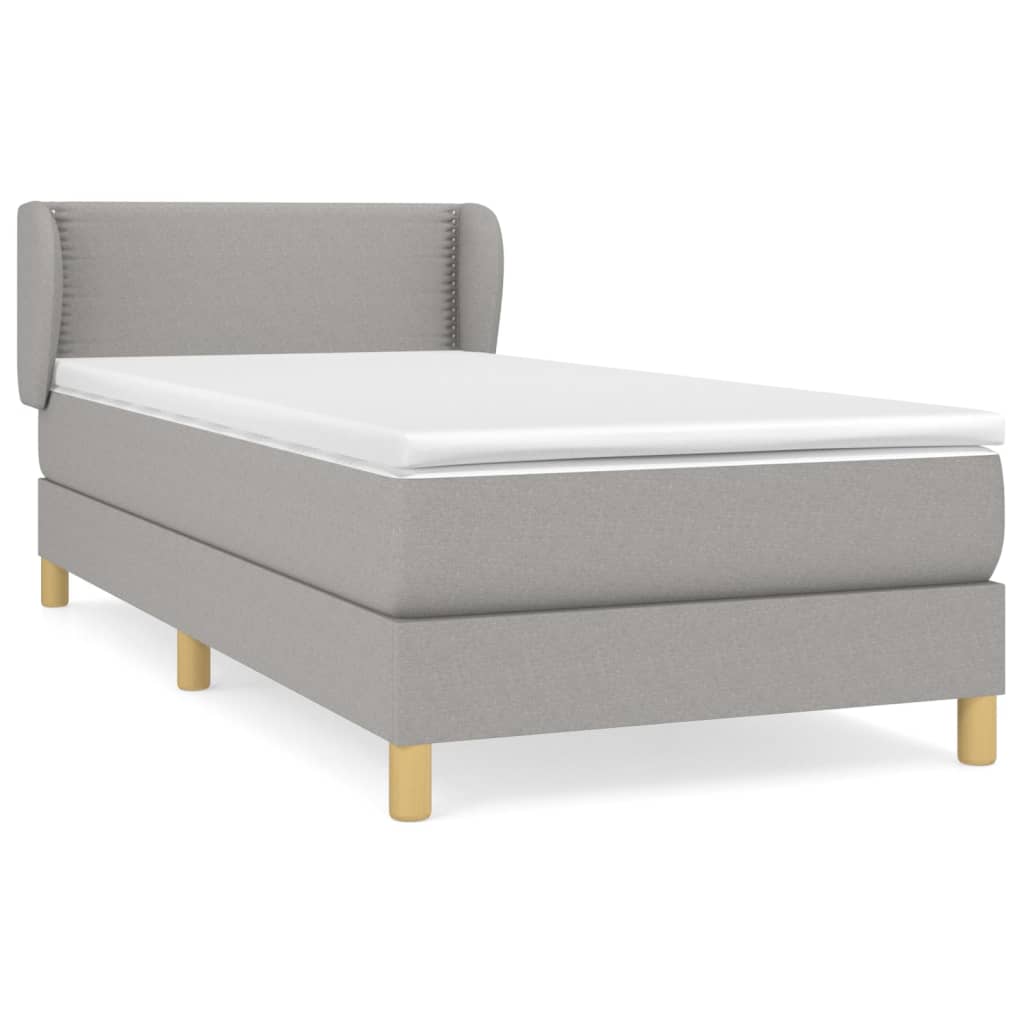 Κρεβάτι Boxspring με Στρώμα Ανοιχτό Γκρι 90x190 εκ. Υφασμάτινο
