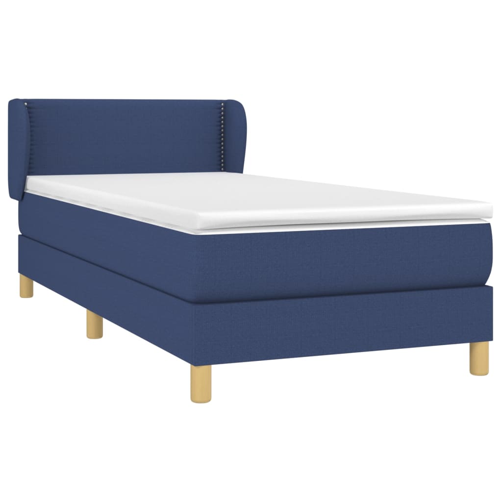Κρεβάτι Boxspring με Στρώμα Μπλε 90x190 εκ.Υφασμάτινο