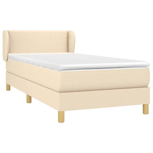 Κρεβάτι Boxspring με Στρώμα Κρεμ 90x200 εκ.Υφασμάτινο - Pakobazaar