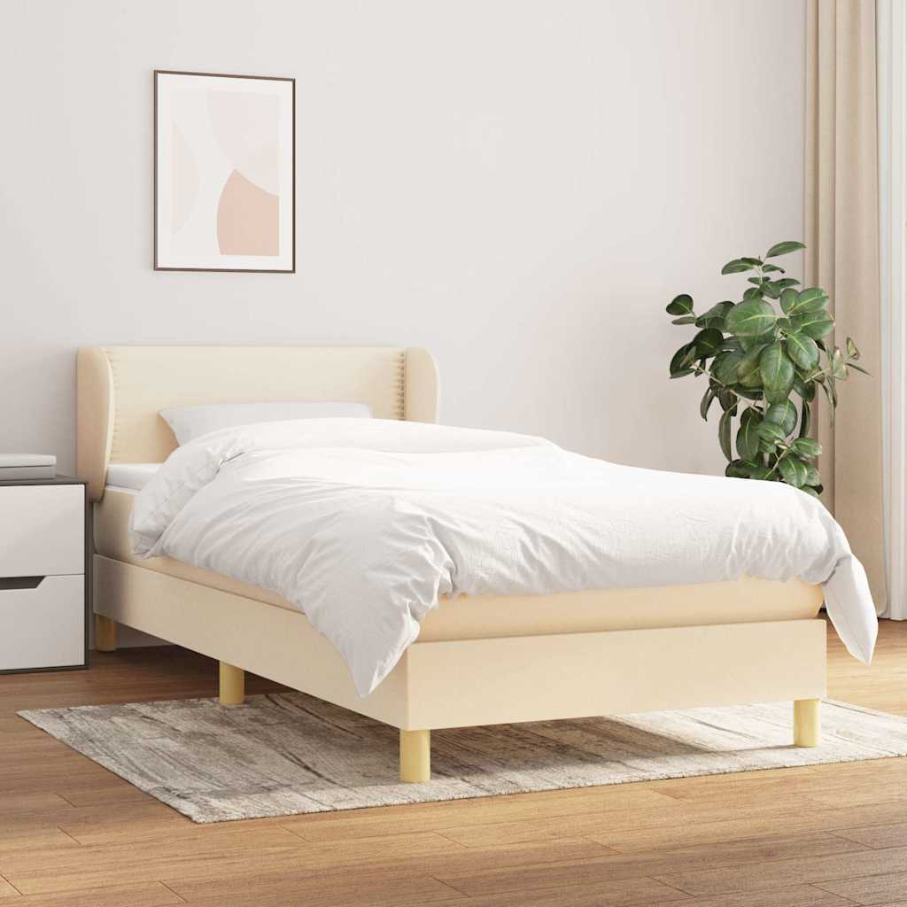 Κρεβάτι Boxspring με Στρώμα Κρεμ 90x200 εκ.Υφασμάτινο - Pakobazaar