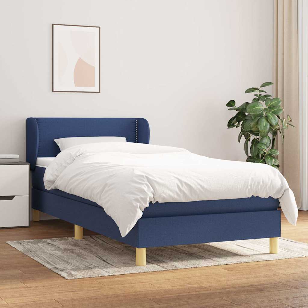 Κρεβάτι Boxspring με Στρώμα Μπλε 90x200 εκ.Υφασμάτινο - Pakobazaar