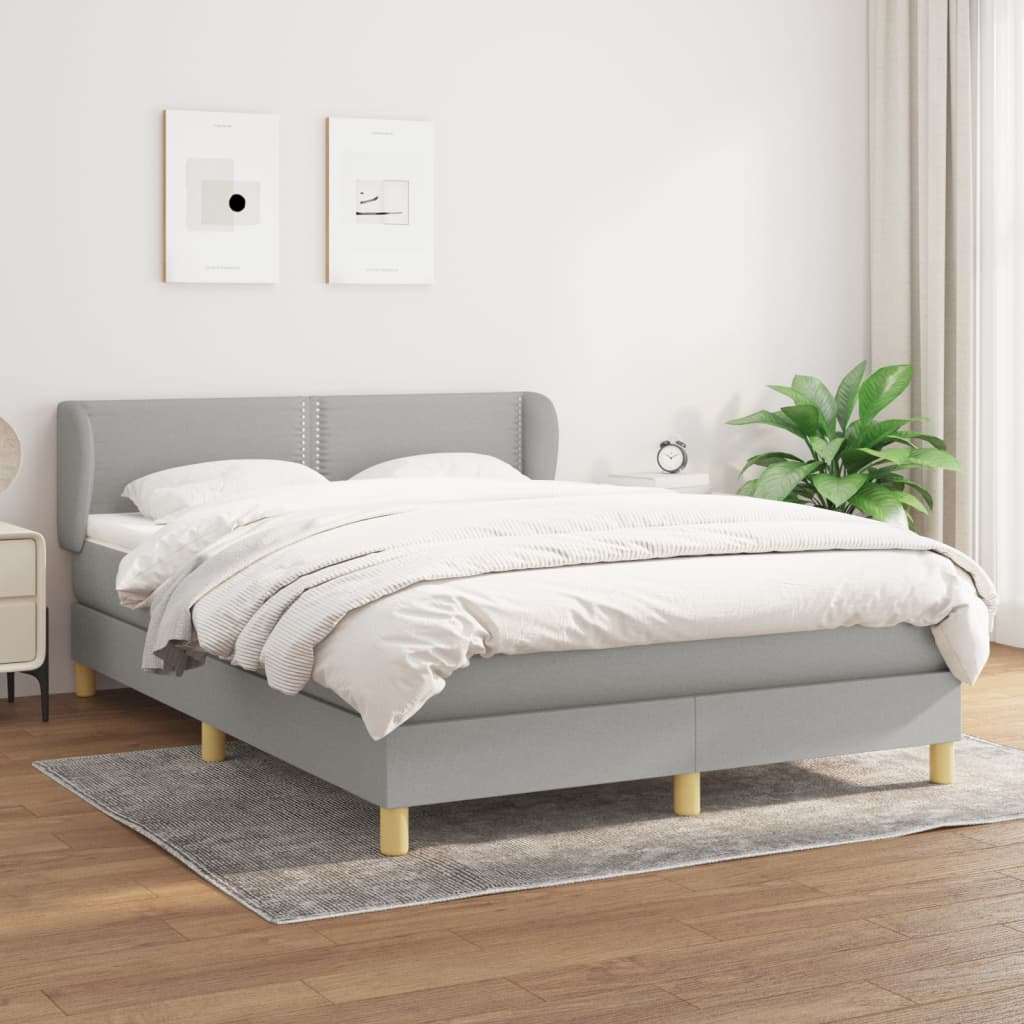 Κρεβάτι Boxspring με Στρώμα Ανοιχτό Γκρι 140x190 εκ. Υφασμάτινο - Pakobazaar