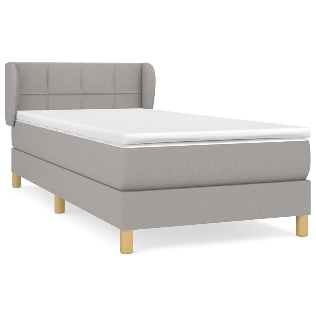 Κρεβάτι Boxspring με Στρώμα Ανοιχτό Γκρι 90x190 εκ. Υφασμάτινο