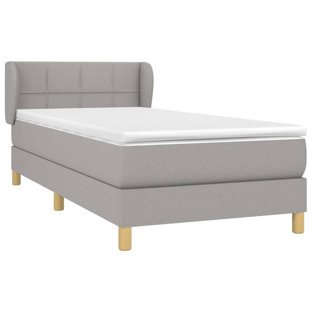 Κρεβάτι Boxspring με Στρώμα Ανοιχτό Γκρι 90x190 εκ. Υφασμάτινο