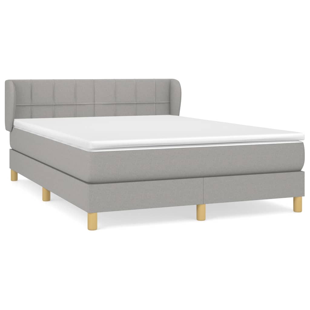 Κρεβάτι Boxspring με Στρώμα Ανοιχτό Γκρι 140x190 εκ. Υφασμάτινο
