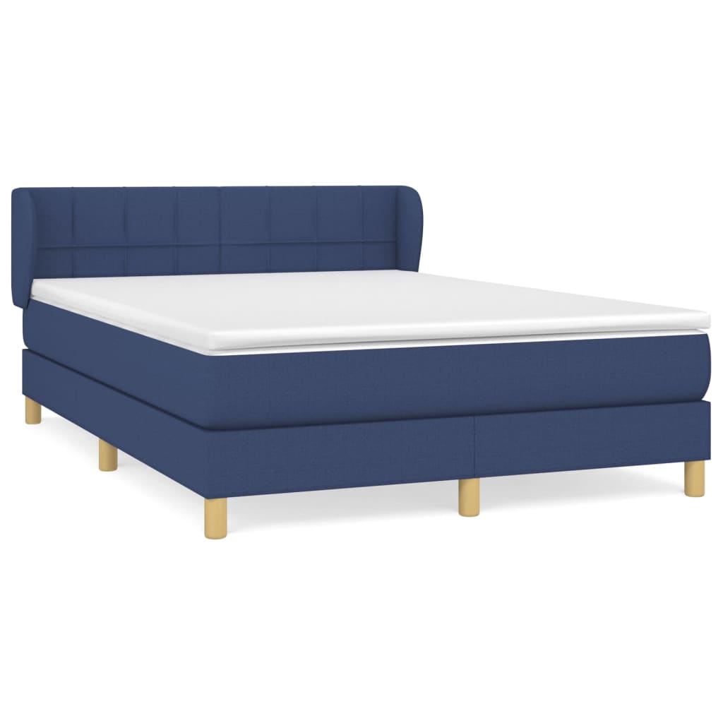 Κρεβάτι Boxspring με Στρώμα Μπλε 140x190 εκ. Υφασμάτινο