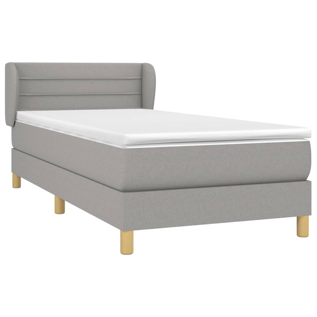 Κρεβάτι Boxspring με Στρώμα Ανοιχτό Γκρι 90x190 εκ. Υφασμάτινο