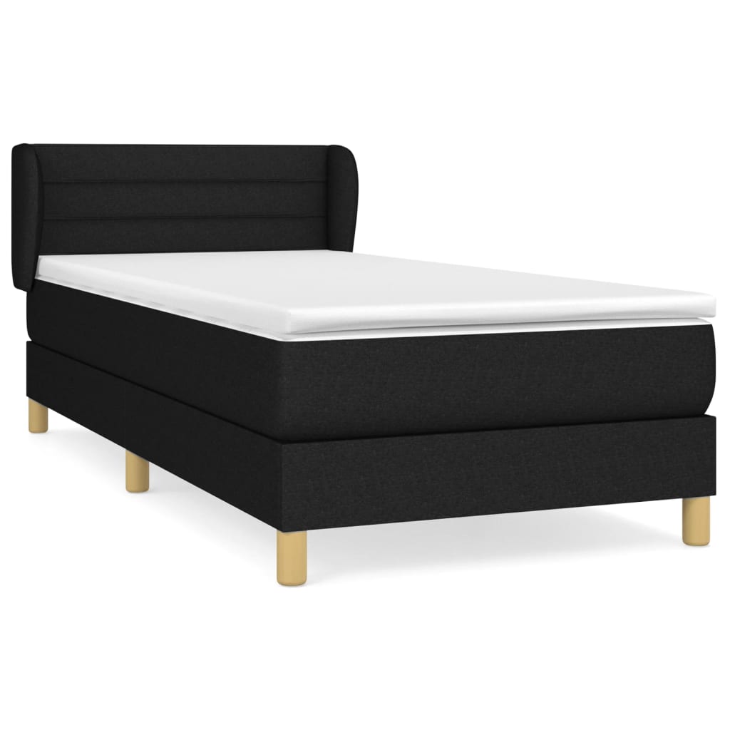 Κρεβάτι Boxspring με Στρώμα Μαύρο 90x200 εκ. Υφασμάτινο