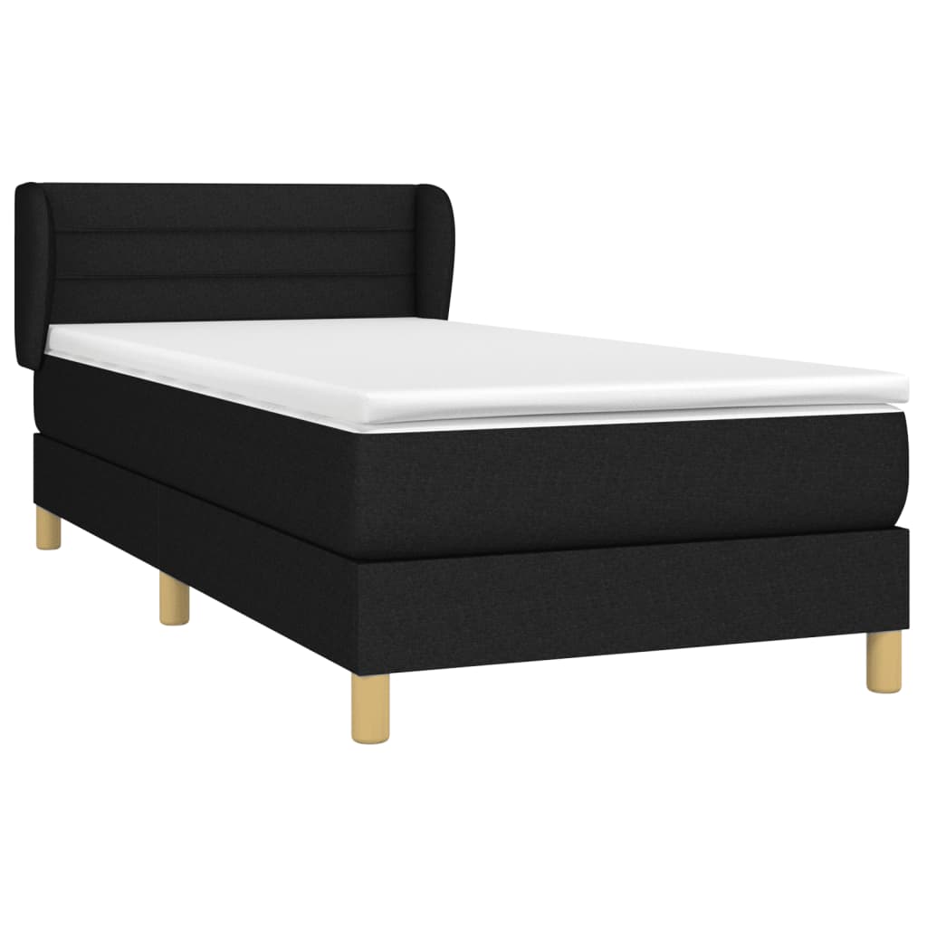 Κρεβάτι Boxspring με Στρώμα Μαύρο 90x200 εκ. Υφασμάτινο