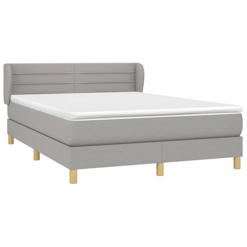 Κρεβάτι Boxspring με Στρώμα Ανοιχτό Γκρι 140x190 εκ. Υφασμάτινο