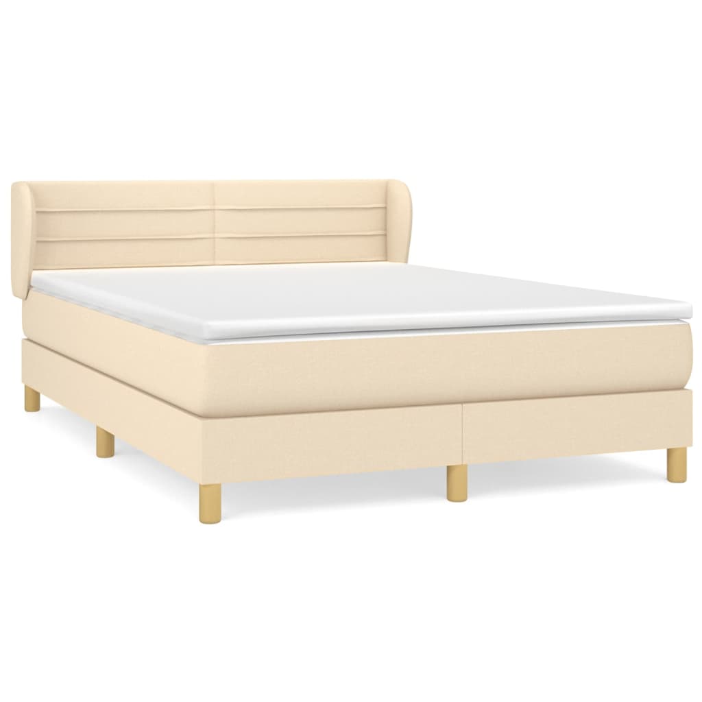 Κρεβάτι Boxspring με Στρώμα Κρεμ 140x190 εκ. Υφασμάτινο - Pakobazaar