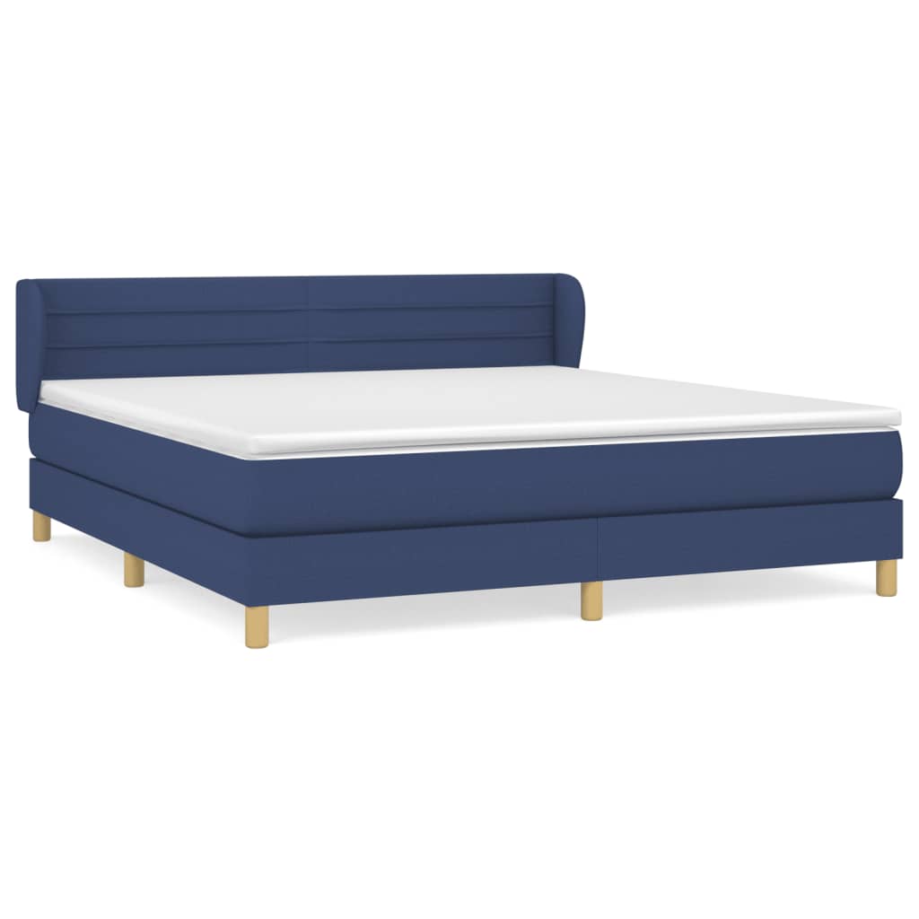 Κρεβάτι Boxspring με Στρώμα Μπλε 160x200 εκ. Υφασμάτινο