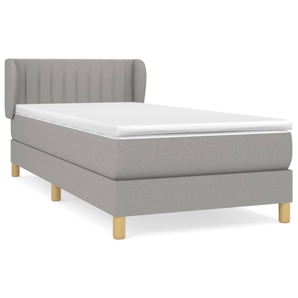 Κρεβάτι Boxspring με Στρώμα Ανοιχτό Γκρι 90x200 εκ. Υφασμάτινο