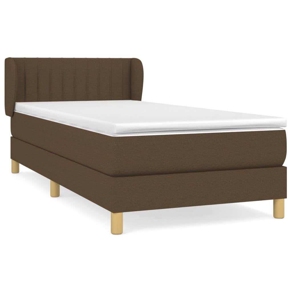 Κρεβάτι Boxspring με Στρώμα Σκούρο Καφέ 90x200 εκ. Υφασμάτινο