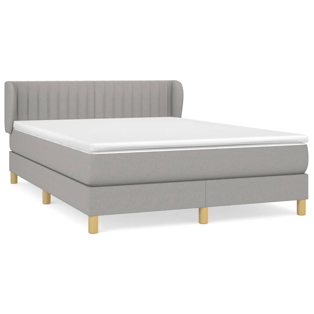 Κρεβάτι Boxspring με Στρώμα Ανοιχτό Γκρι 140x190 εκ. Υφασμάτινο