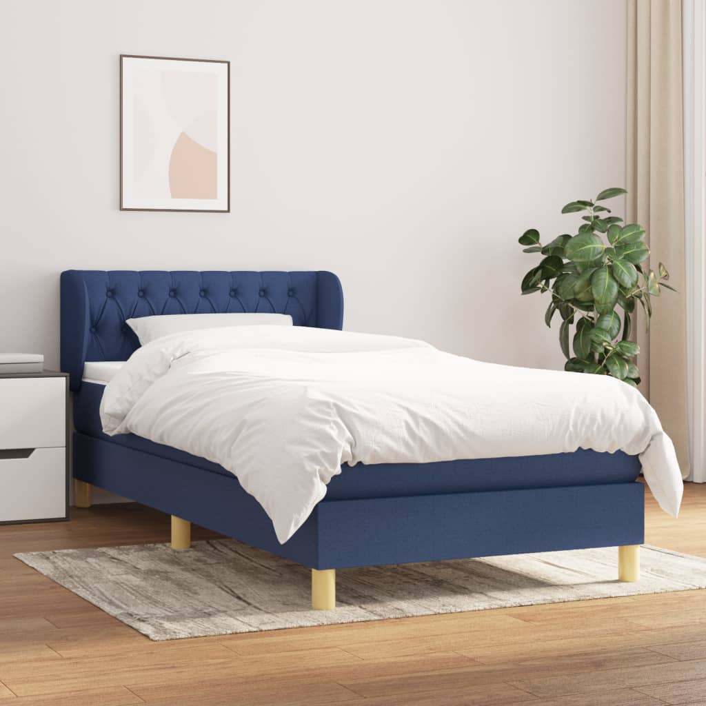 Κρεβάτι Boxspring με Στρώμα Μπλε 80x200 εκ. Υφασμάτινο