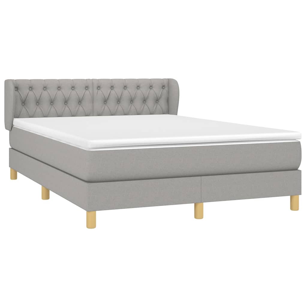 Κρεβάτι Boxspring με Στρώμα Ανοιχτό Γκρι 140x190 εκ. Υφασμάτινο