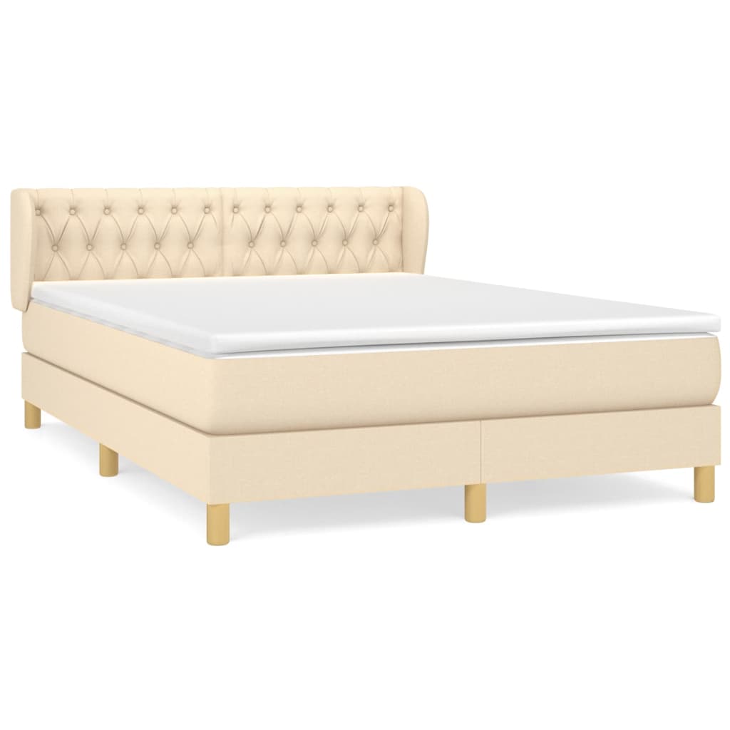 Κρεβάτι Boxspring με Στρώμα Κρεμ 140x190 εκ. Υφασμάτινο - Pakobazaar