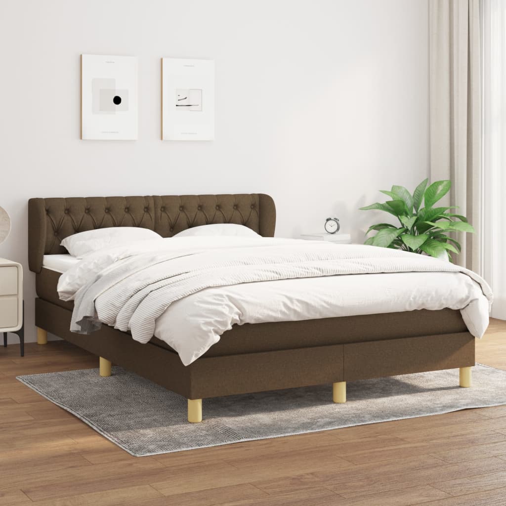 Κρεβάτι Boxspring με Στρώμα Σκούρο Καφέ 140x200 εκ Υφασμάτινο - Pakobazaar