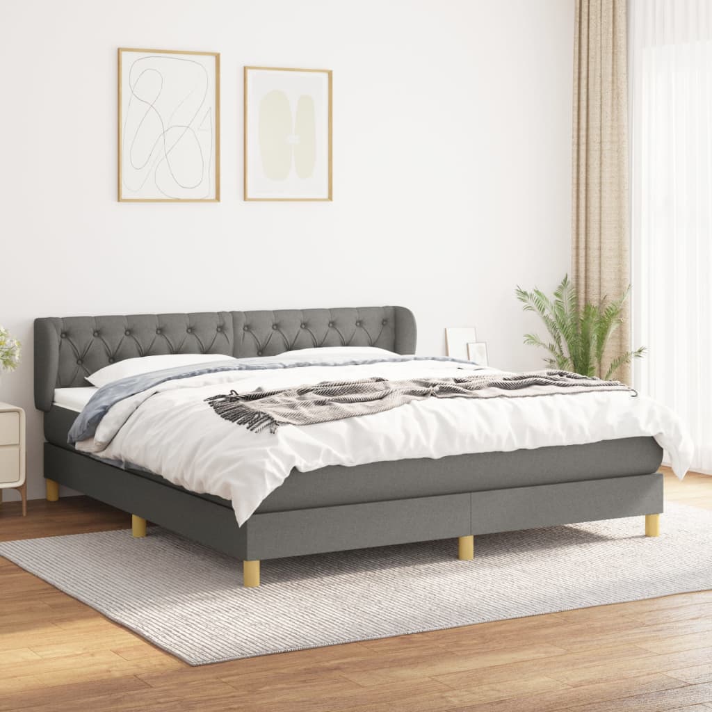 Κρεβάτι Boxspring με Στρώμα Σκούρο Γκρι 160x200 εκ Υφασμάτινο - Pakobazaar