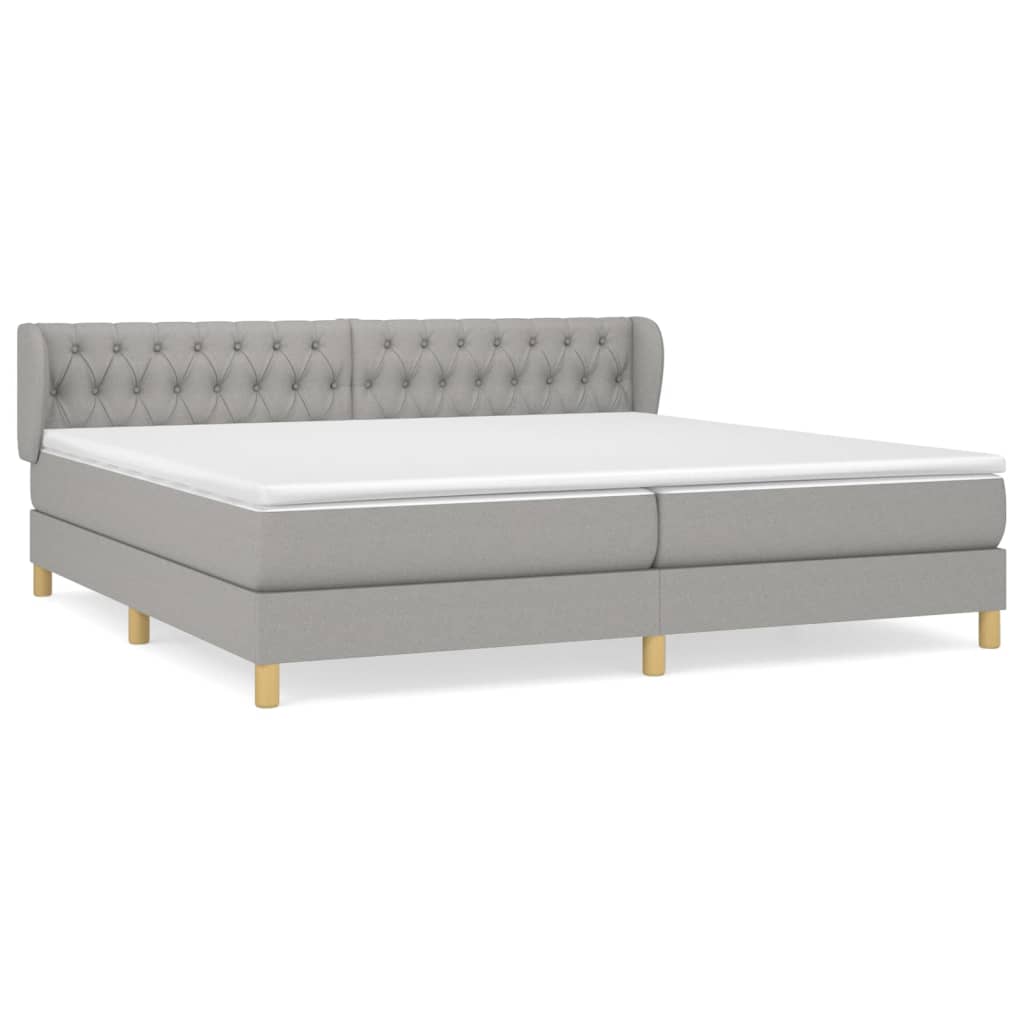 Κρεβάτι Boxspring με Στρώμα Ανοιχτό Γκρι 200x200 εκ. Υφασμάτινο