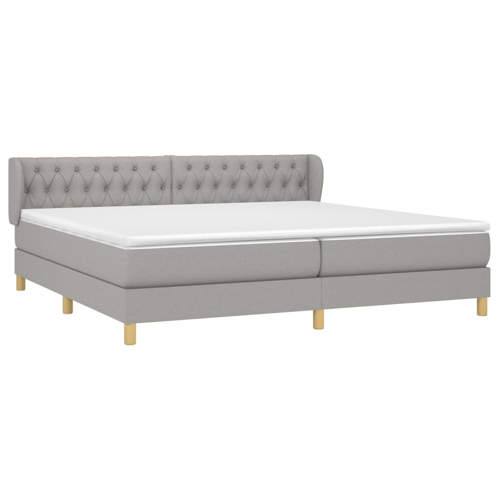 Κρεβάτι Boxspring με Στρώμα Ανοιχτό Γκρι 200x200 εκ. Υφασμάτινο