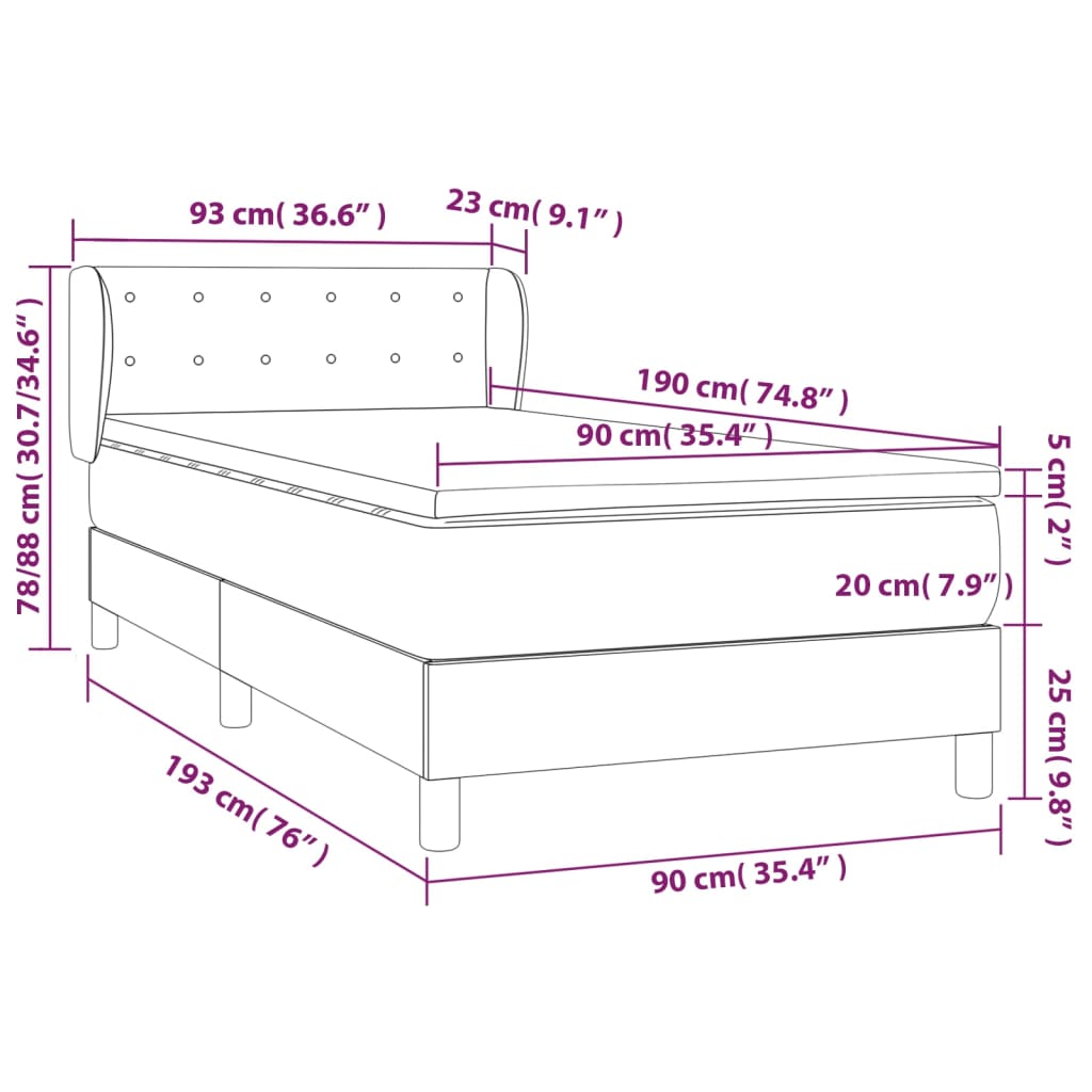 Κρεβάτι Boxspring με Στρώμα Ανοιχτό Γκρι 90x190 εκ. Υφασμάτινο