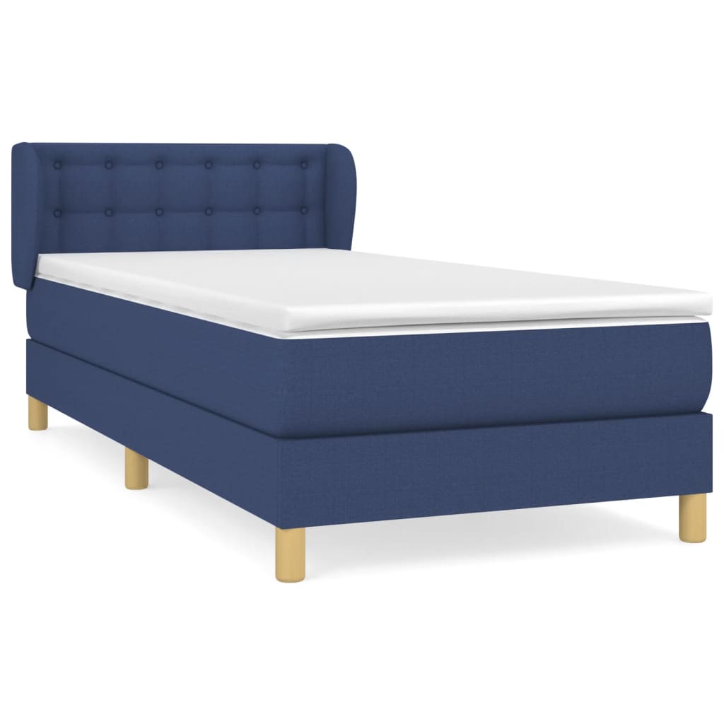 Κρεβάτι Boxspring με Στρώμα Μπλε 90x200 εκ.Υφασμάτινο