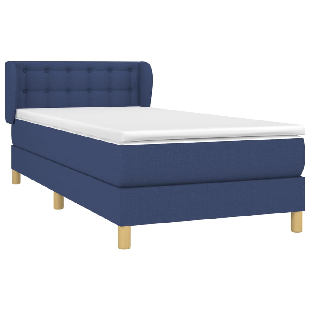 Κρεβάτι Boxspring με Στρώμα Μπλε 90x200 εκ.Υφασμάτινο